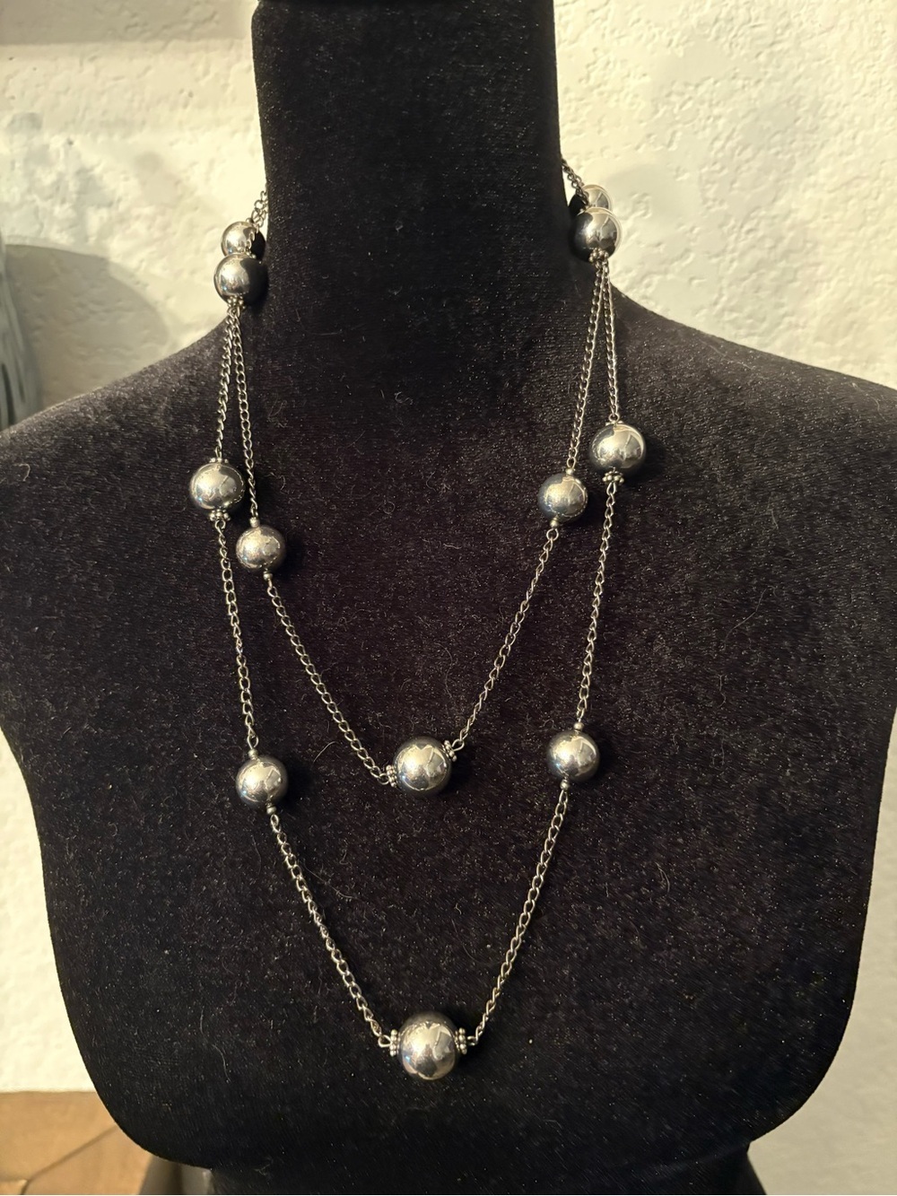 Long Gunmetal Beaded Station Necklace - Women Jewelry